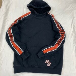 Harley-Davidson Mens Black Orange Racing Stripe Hoodie Thumbholes Large moto